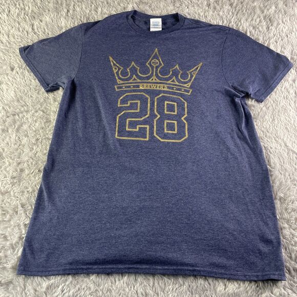 Milwaukee Brewers Shirt Adult Medium Blue Gold Prince Fielder Crown SGA Tee MLB - Picture 2 of 8